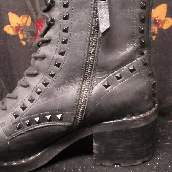Ash "Xim" Black Leather Studded Lace Up Combat Boots Sz.9/39 - Picture 10 of 13